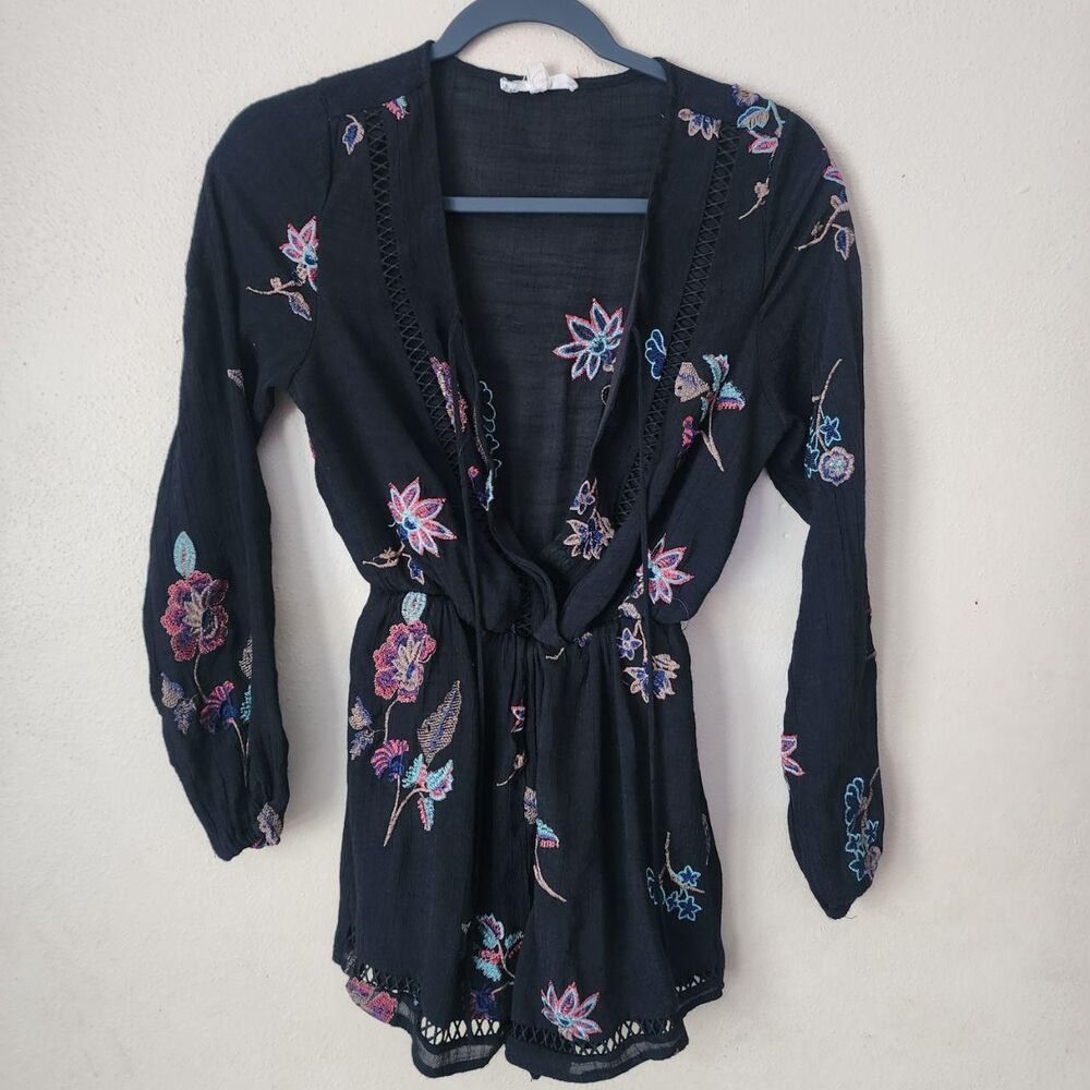 Rebellion Again Whimsygoth Indie Sleaze Boho Embroidered V-Neck Romper Medium
